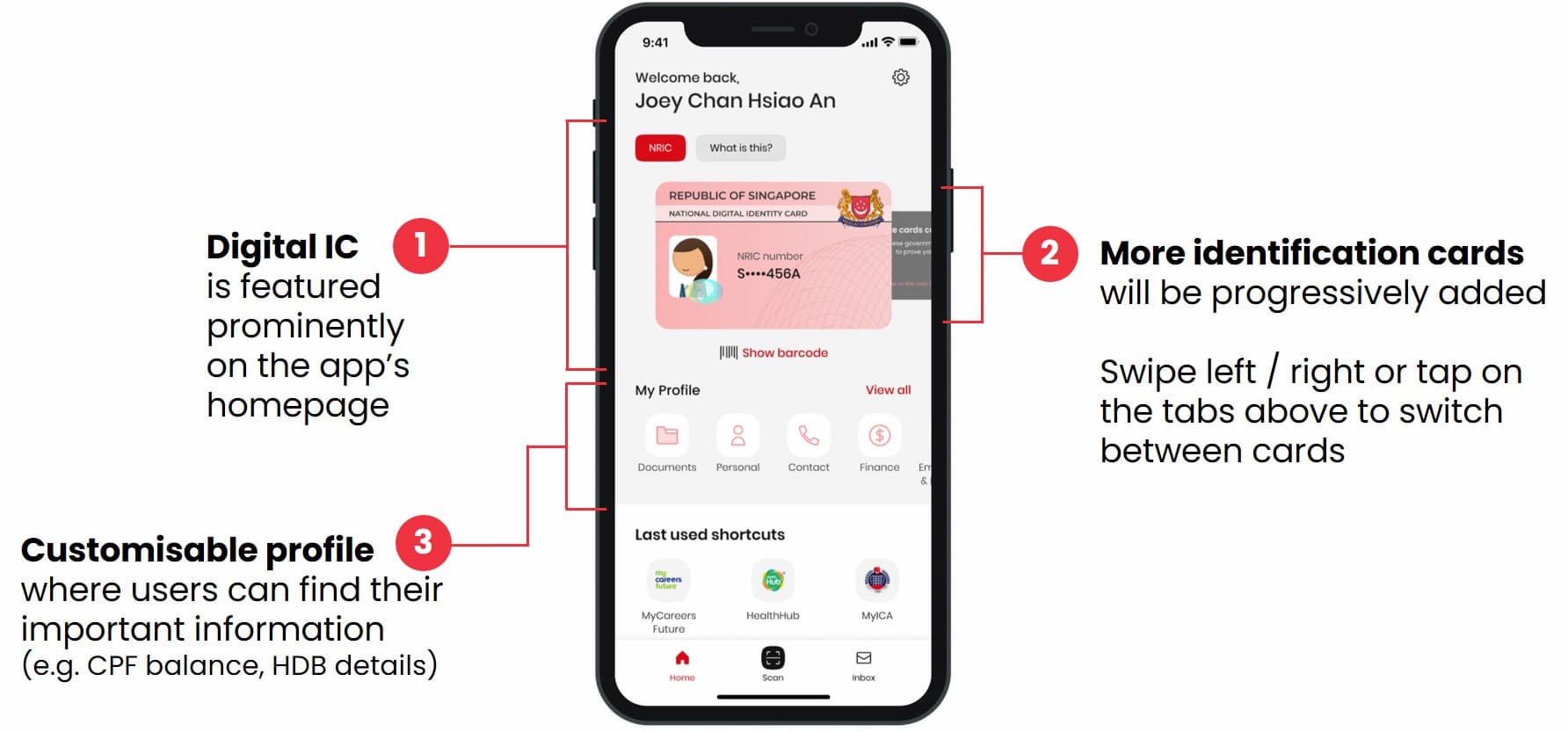 Singpass app with a new look and user interface