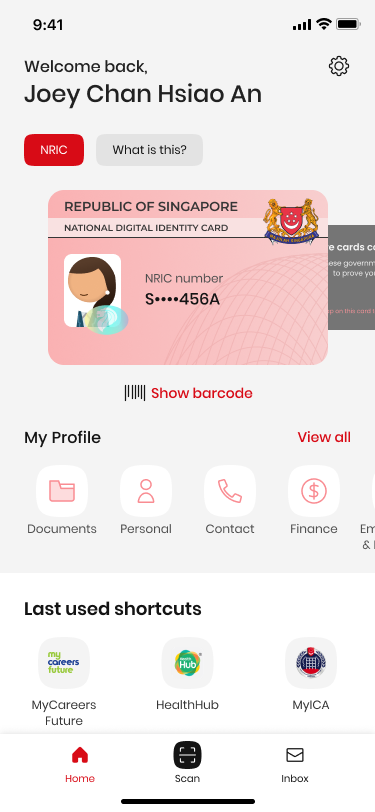 Singapore citizen Singpass digital IC profile